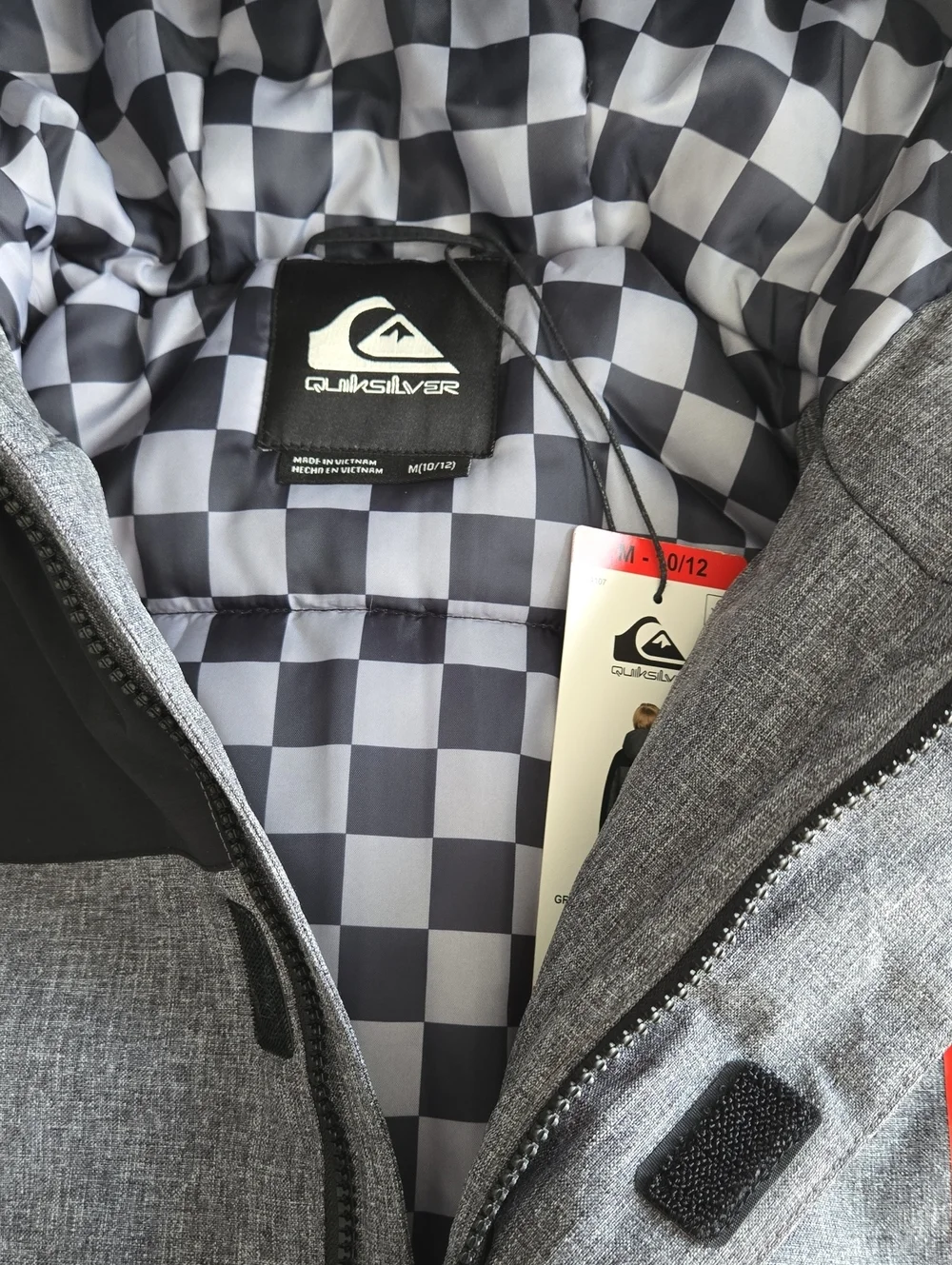 Quiksilver Youth Kids Gray & Black Checkerboard Lined Hooded Parka Puffer Jacket